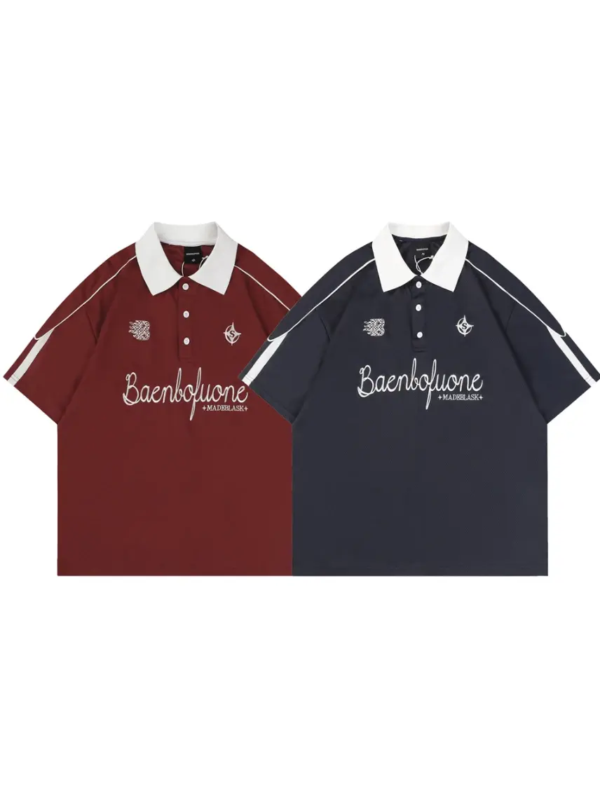 Letter Graphic Half Button Polo Shirt