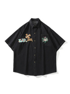 Short Sleeve Denim Shirt with Floral Embroidery