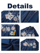 Short Sleeve Denim Shirt with Poker Embroidery