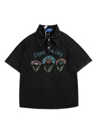 Enjoy The Day Flower Graphic Polo Shirt