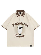 Sheep Letter Slogan Button Polo Shirt