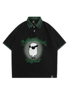 Sheep Letter Slogan Button Polo Shirt