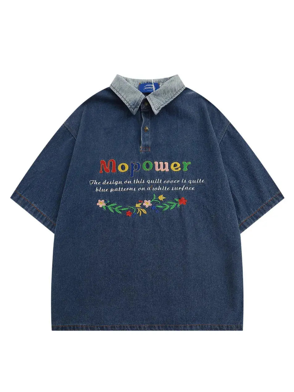 Blue Denim Button Polo Shirt