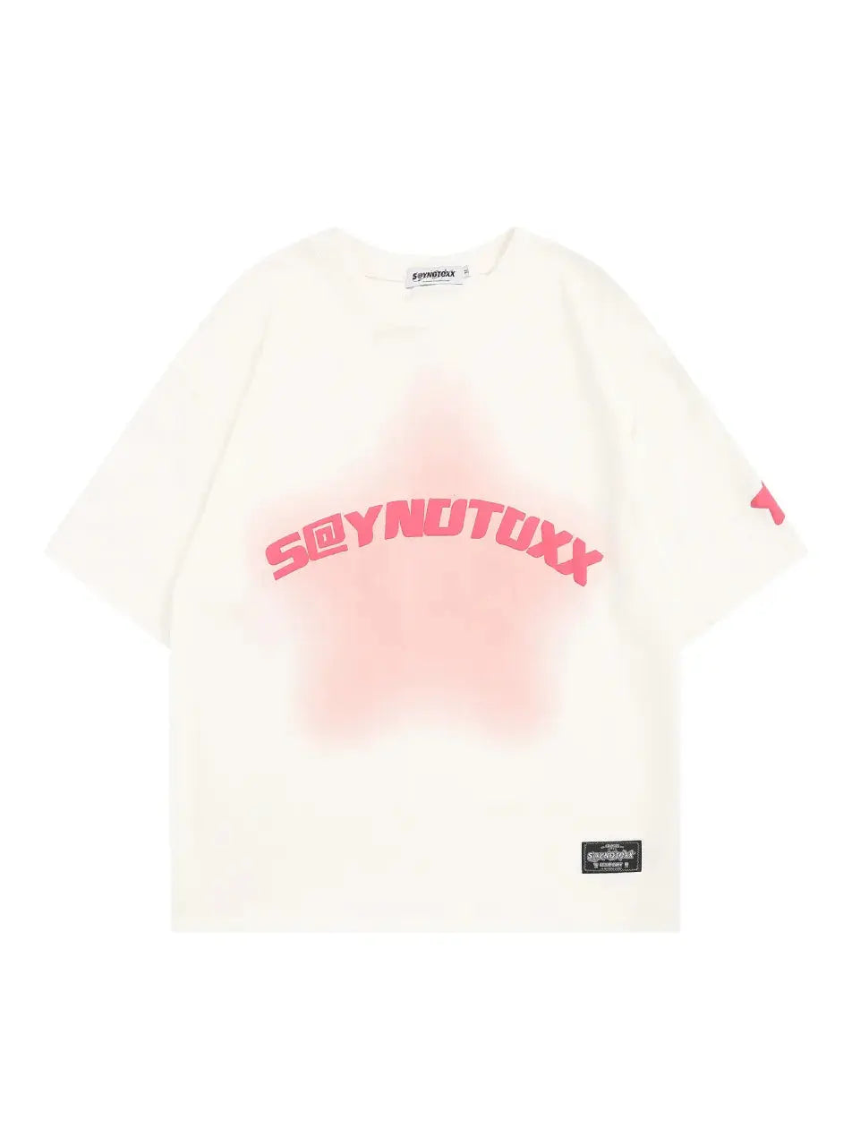 Blurred Star Letter Printed T-shirt