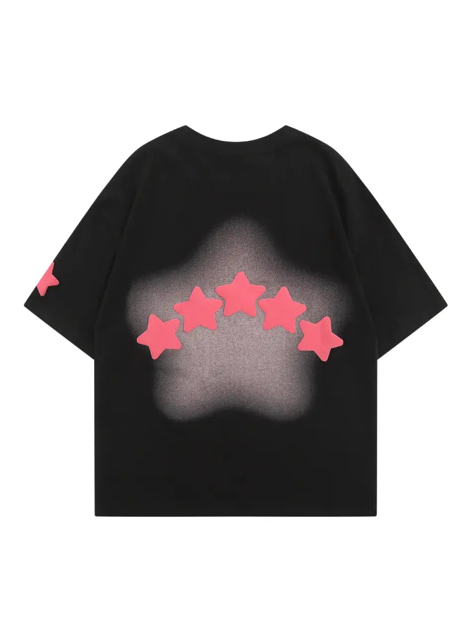 Blurred Star Letter Printed T-shirt