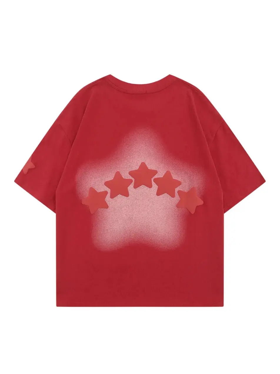 Blurred Star Letter Printed T-shirt