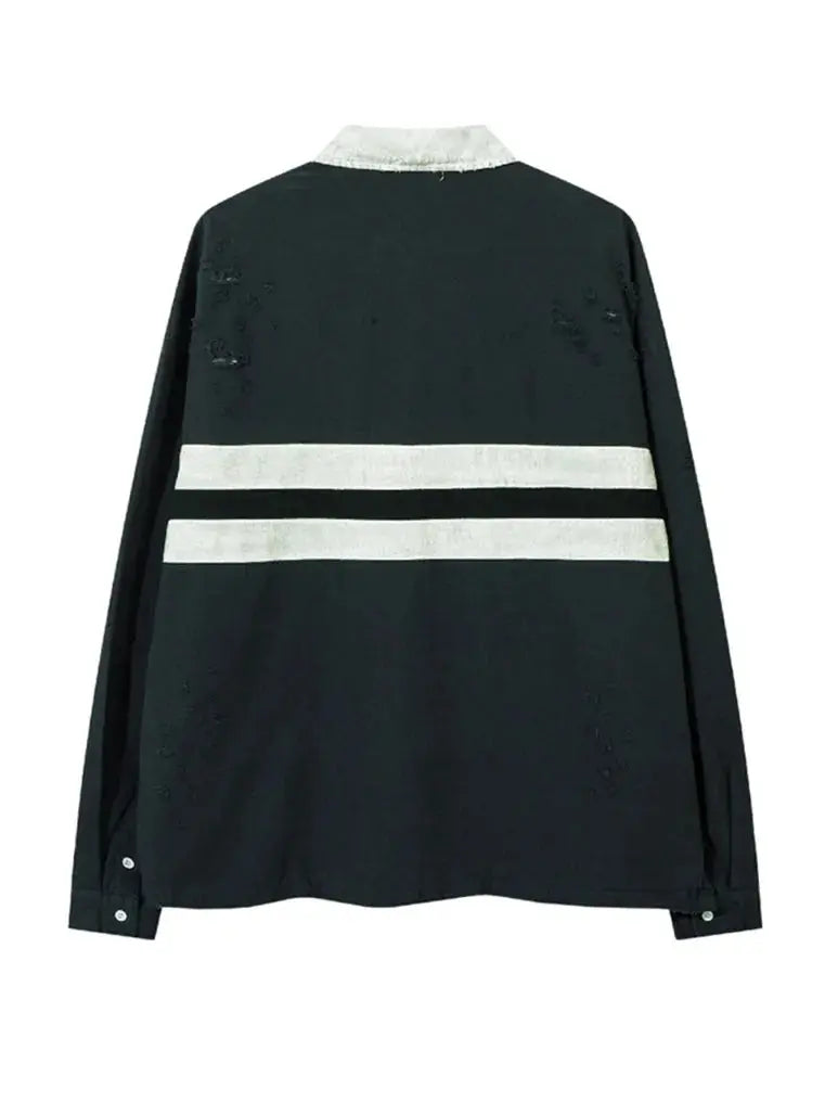 Embroidery Striped Long Sleeve Polo Sweatshirt