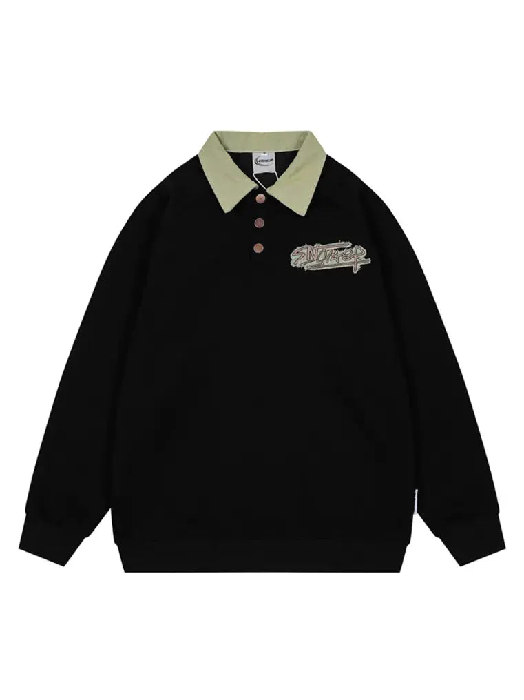 Vintage Applique Embroidered Polo Collar Sweatshirt Emma Bridess