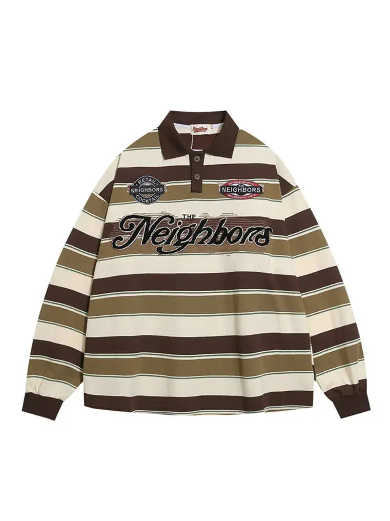 Embroidered Striped Polo Sweatshirt