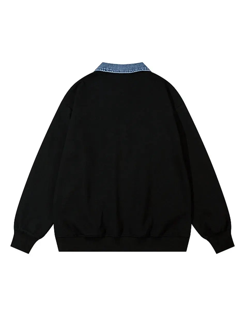 Denim Lapel Polo Sweatshirt