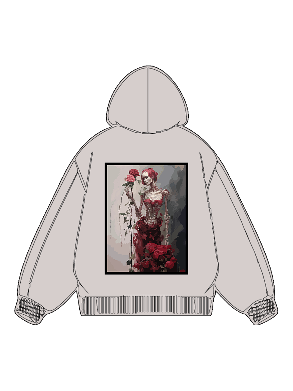 360g Cotton Heart Rose Printed Wash Old Hoodie for Valentine's Day