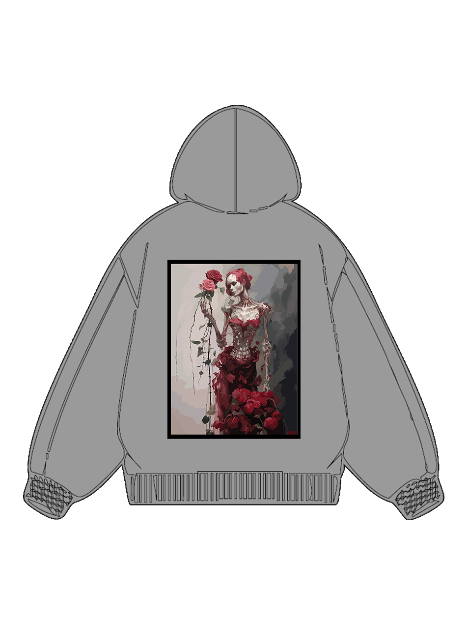 360g Cotton Heart Rose Printed Wash Old Hoodie for Valentine's Day