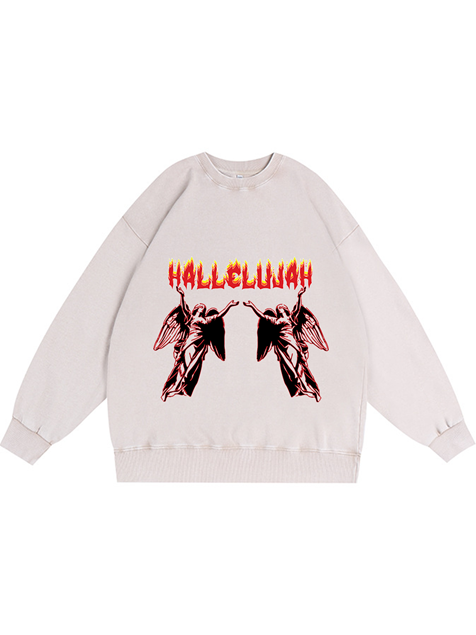 350g Cotton Hallow God Printed Wash Old Sweatshirt for Easter