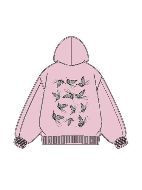 320g Back Butterfly Printed Cotton Hoodie Emma Bridess