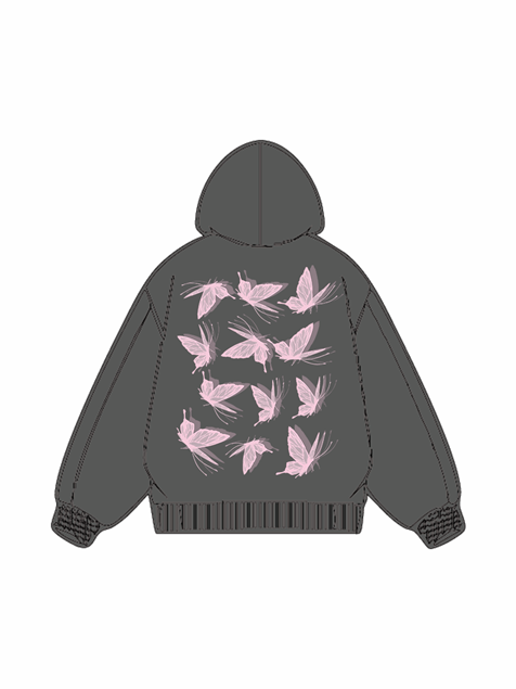 320g Pink Back Butterflies Printed Cotton Hoodie Emma Bridess