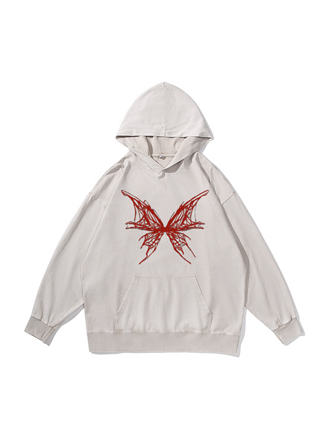 360g Hollow Blood Butterfly Printed Wash Old Cotton Hoodie Emma Bridess