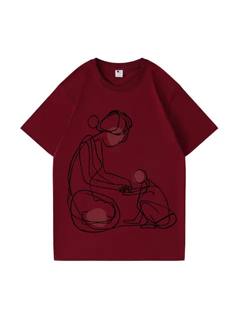 270g Cotton Art Lines Wash Old T-shirt for Mom Emma Bridess