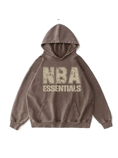 360g NBA Essential Golden Letter Printed Wash Old Cotton Hoodie Emma Bridess