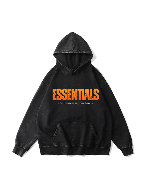 320g Essentials Future is In Your Hand Savior Printed Wash Old Cotton Hoodie Emma Bridess