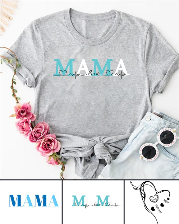 240g MAMA White Abstract Heart Line Printed Cotton T-shirt Emma Bridess