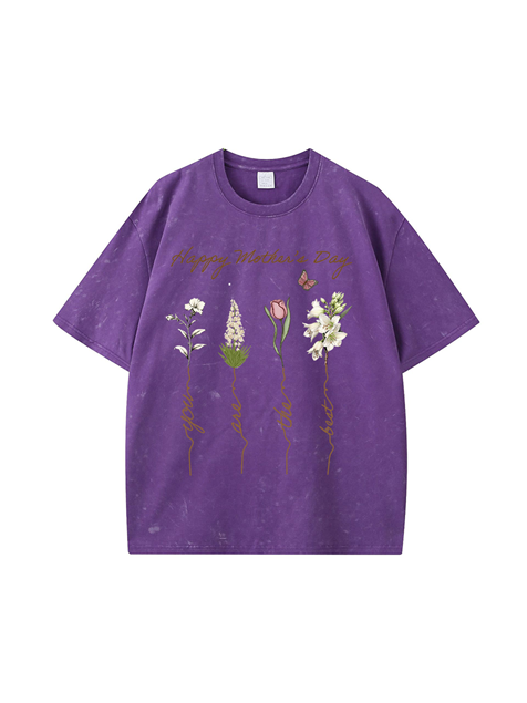 270g MAMA Printed Wash Old Cotton T-shirt for Mother's Day Emma Bridess