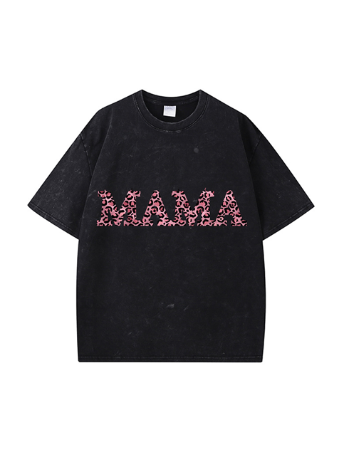 270g Leopard Print MAMA Printed Wash Old Cotton T-shirt Emma Bridess