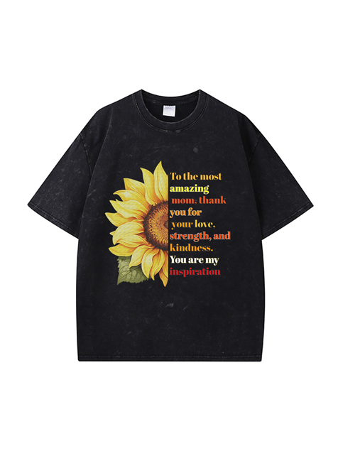 270g Sunflower Mama Letter Printed Wash Old Cotton T-shirt Emma Bridess