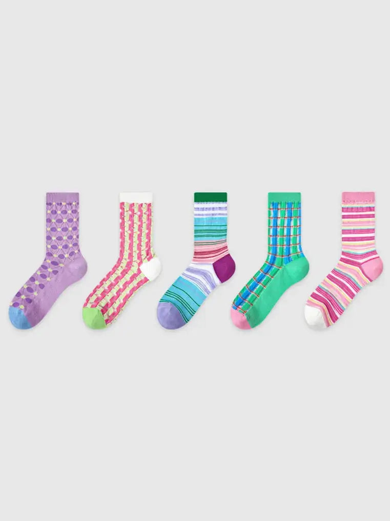 5 PCS Geometry Midtube Socks