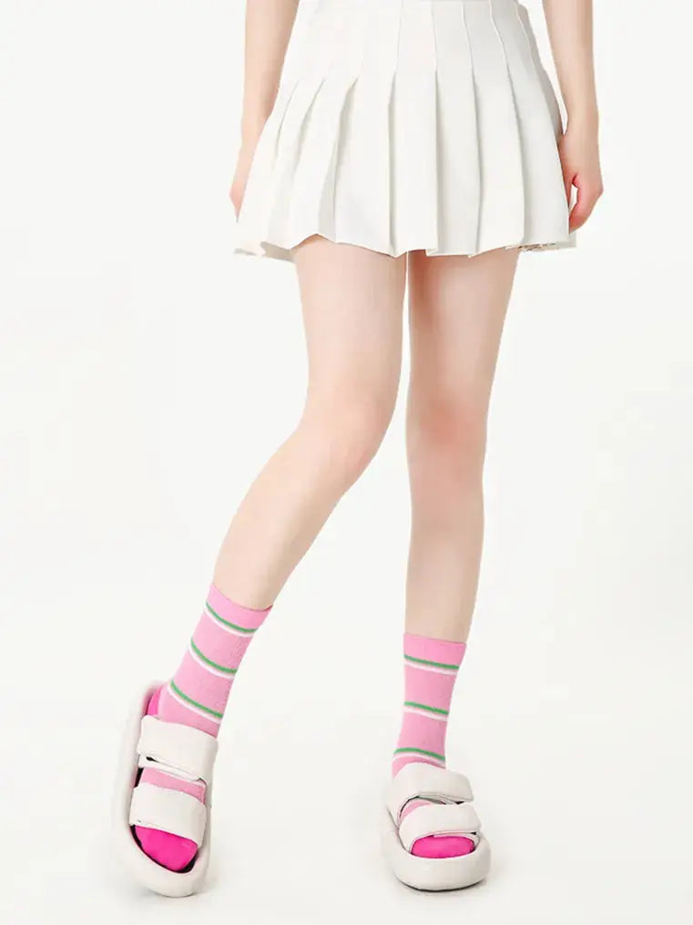 3PCS Color Matching Striped Mid-tube Socks