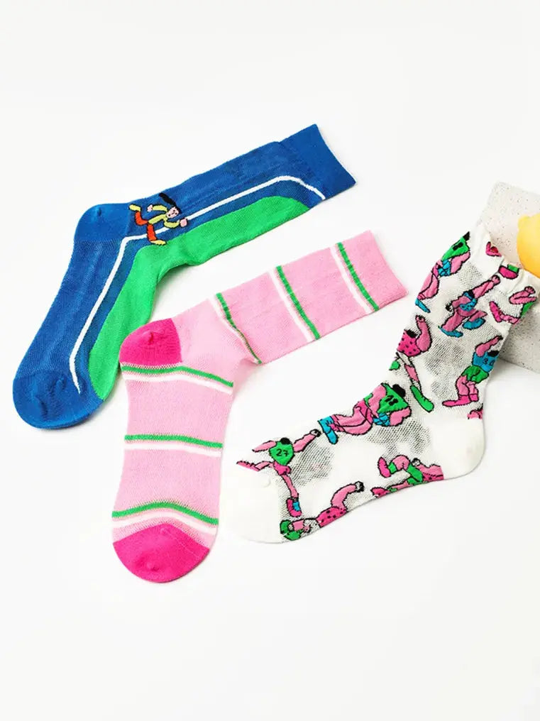 3PCS Color Matching Striped Mid-tube Socks