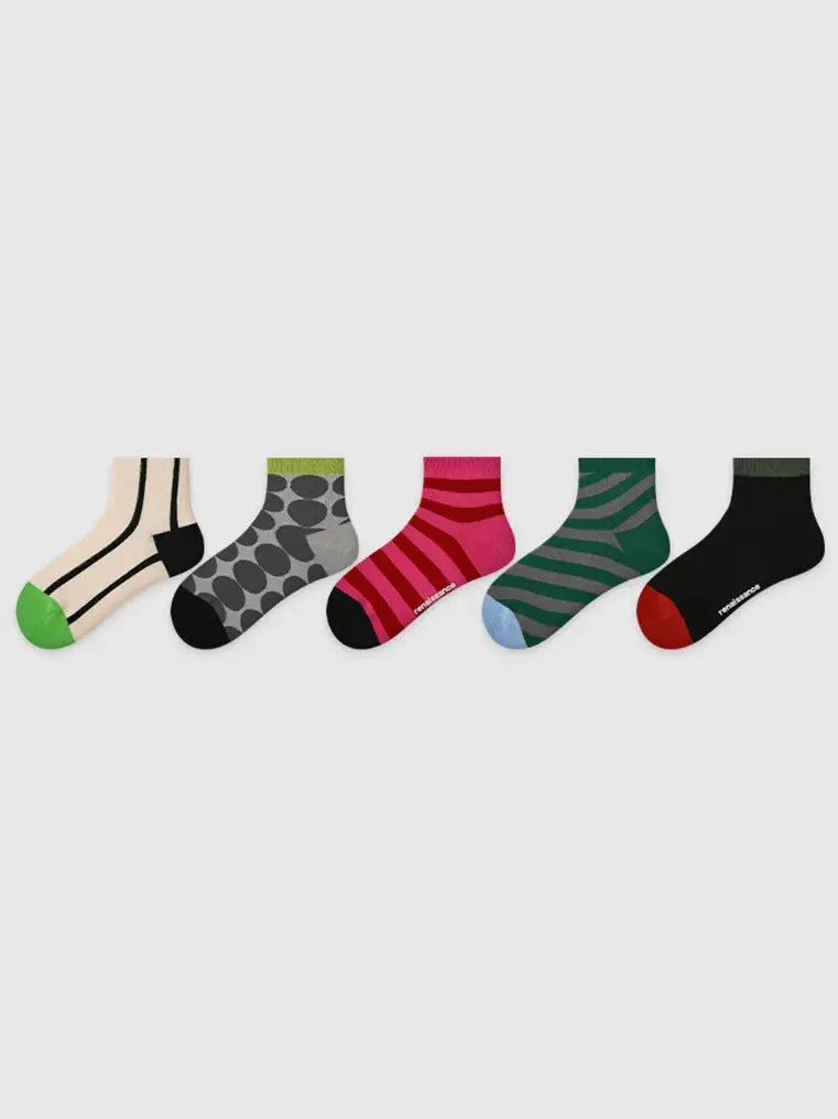 5PCS Colored Dotted Athletic Ankle Socks