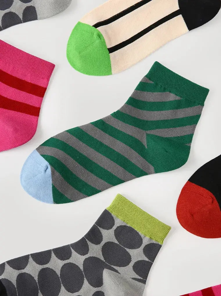 5PCS Colored Dotted Athletic Ankle Socks