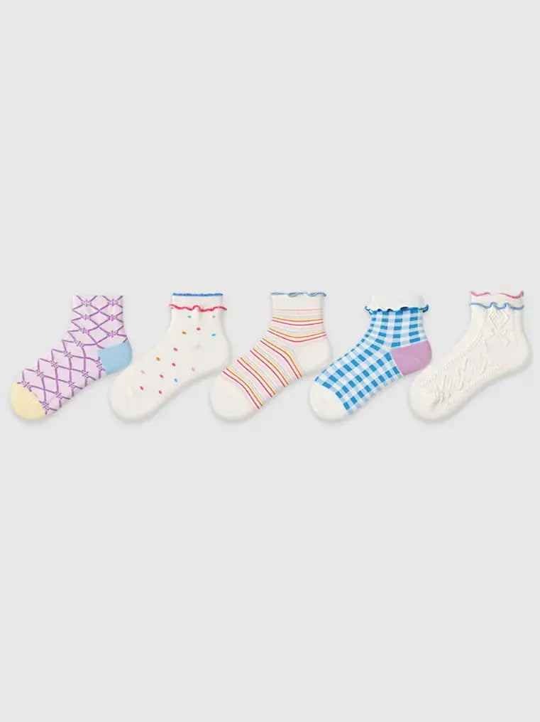 5PCS Colored Dotted Athletic Ankle Socks