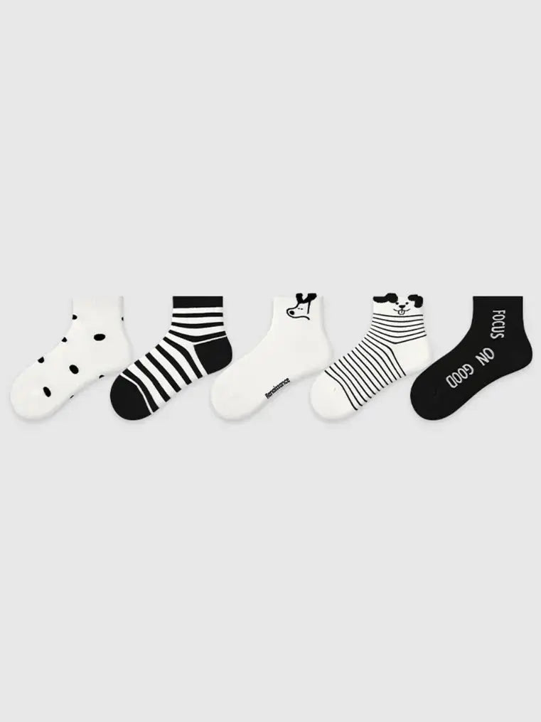 5PCS Colored Dotted Athletic Ankle Socks