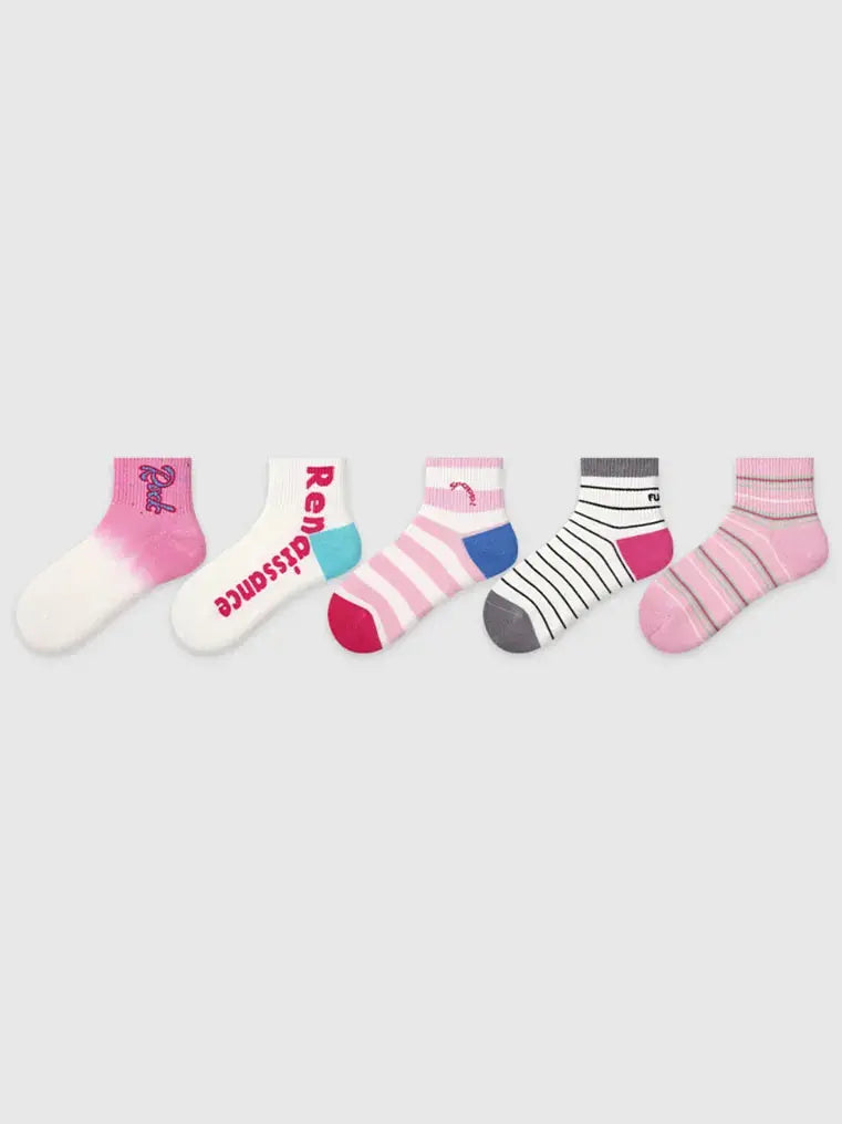 5PCS Colored Dotted Athletic Ankle Socks