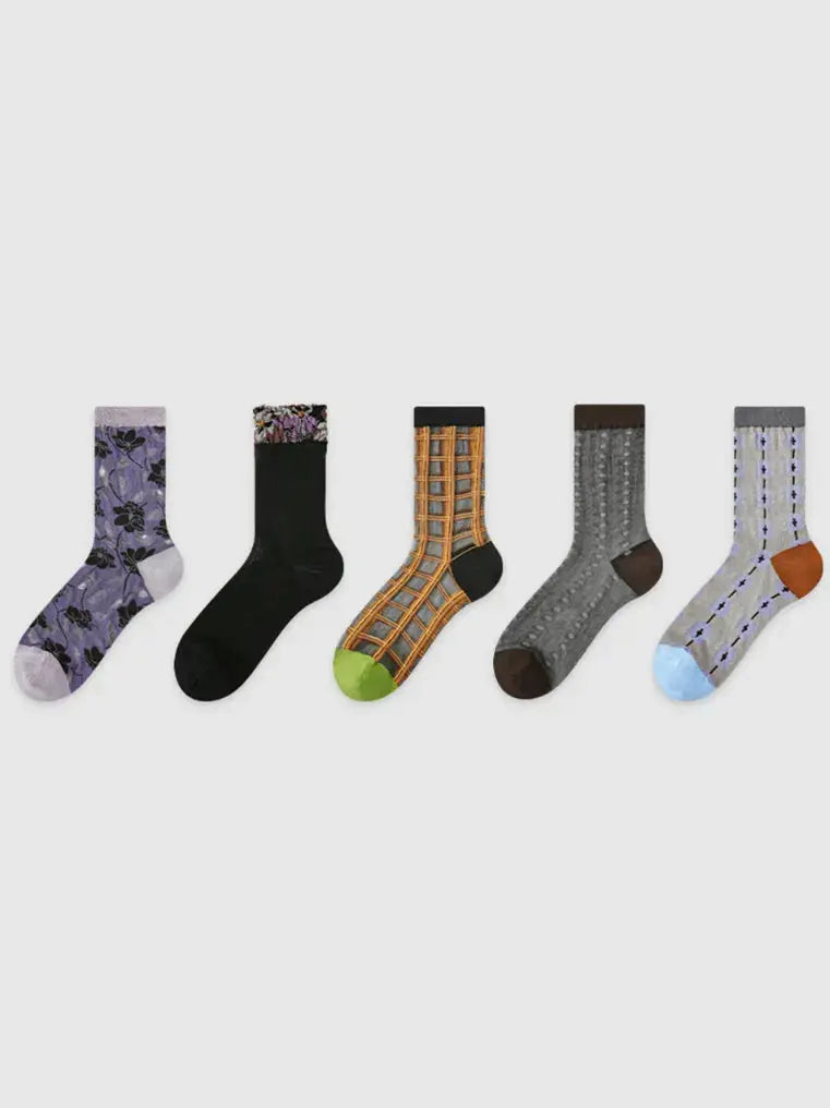 5PCS Colored Dotted Strip Socks