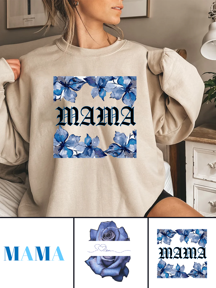 320g Blue Butterfly Mama Printed Cotton Sweatshirt Emma Bridess