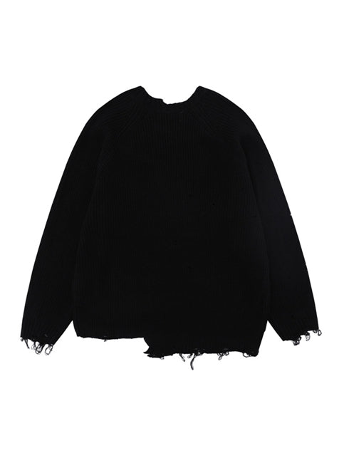 Women Ragged Hem Holes Sweater