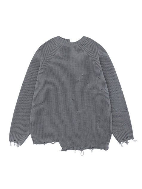 Women Ragged Hem Holes Sweater