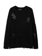 Men Cross Embroidered Crew Neck Sweater