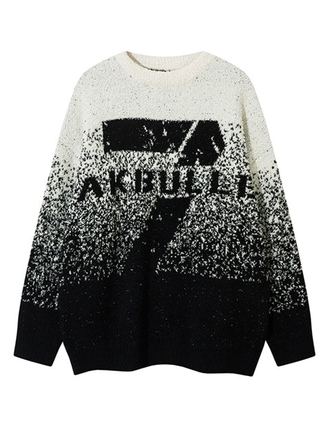 Men Gradation Letter Jacquard Crew-neck Sweater