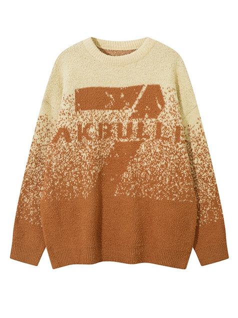 Men Gradation Letter Jacquard Crew-neck Sweater