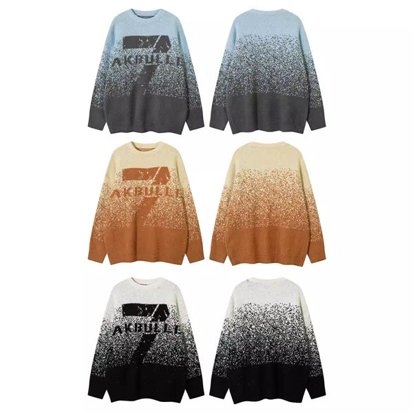 Men Gradation Letter Jacquard Crew-neck Sweater