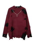 Fake Two Pieces Ripped Sweater with Necklace for Men