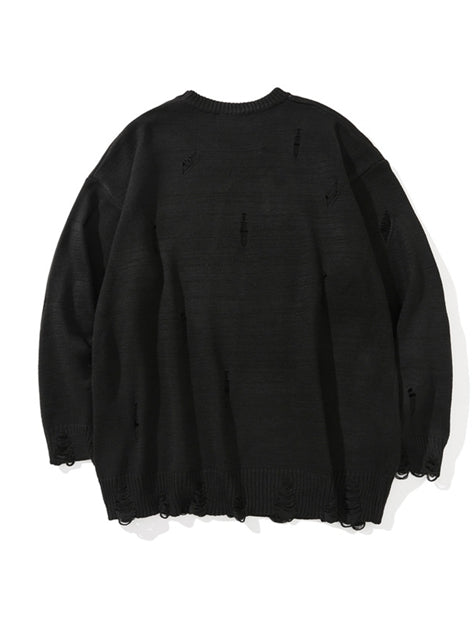 Men's Letter Embroidered Hole Versatile Knit Sweater