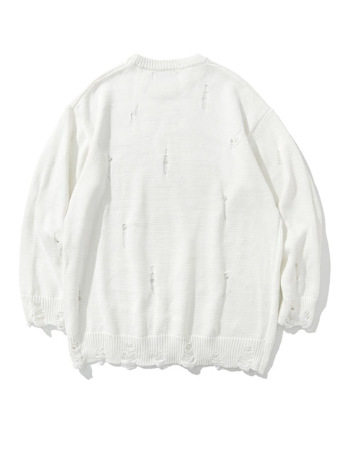 Men's Letter Embroidered Hole Versatile Knit Sweater