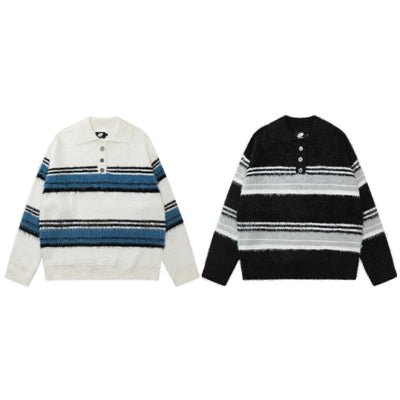 Men's Contrast Color Turn-down Collar Sweater