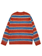 Round Neck Color Block Striped Retro Women Sweater