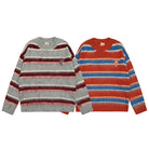 Round Neck Color Block Striped Retro Women Sweater