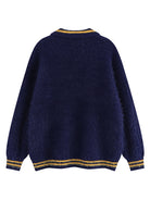 Striped Polo Neck Loose Long Sleeve Women Sweater